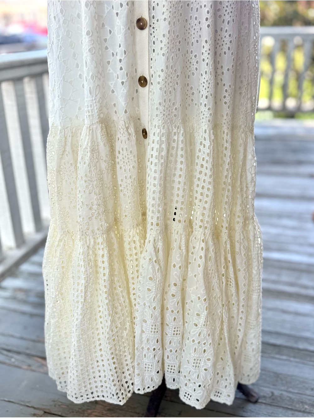 Free People Ivory Eyelet Button-Front Maxi Dress - Picture 3 of 15